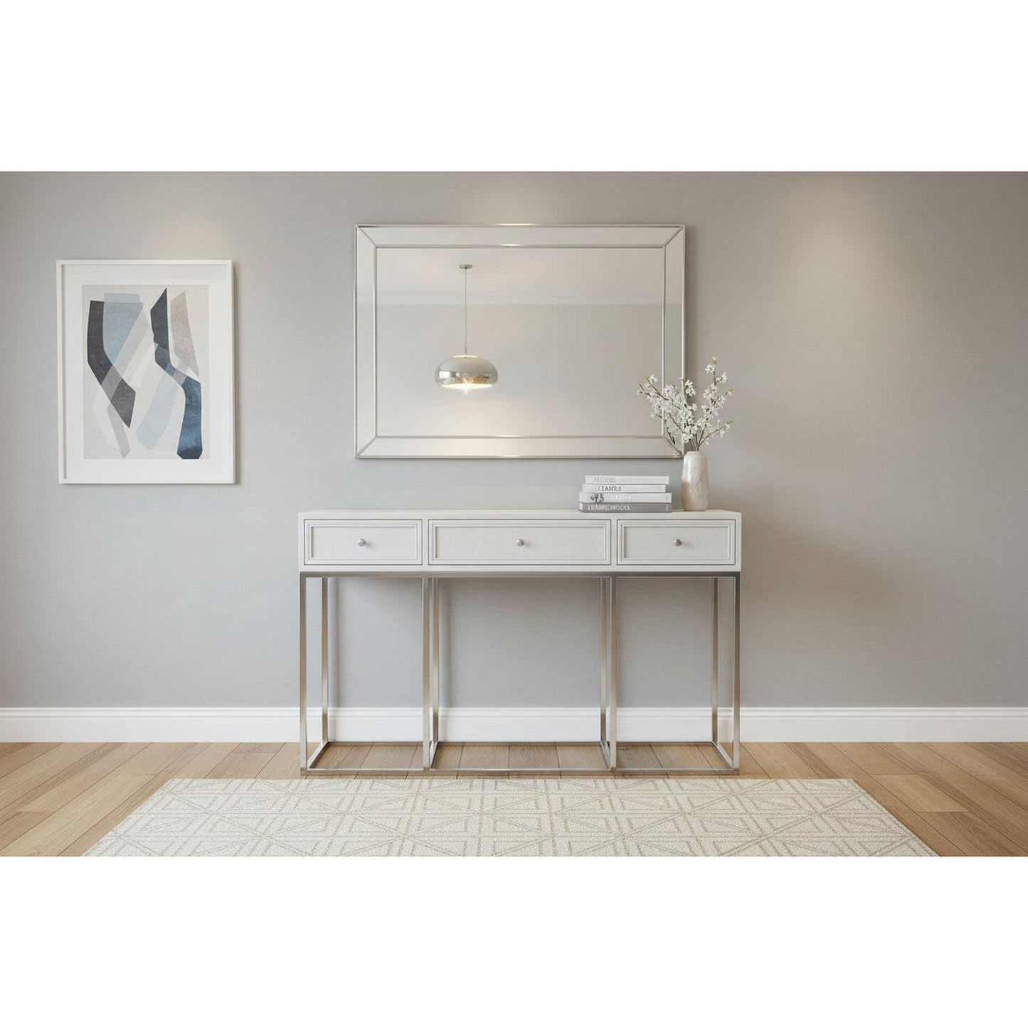 Dimanta Designer 3-Drawer Hall Table / Console Table in White - Chocolate Wood