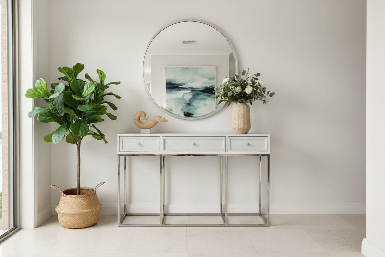 DIMANTA DESIGNER  3-DRAWER HALL TABLE/CONSOLE TABLE WHITE - MyChocolateWood
