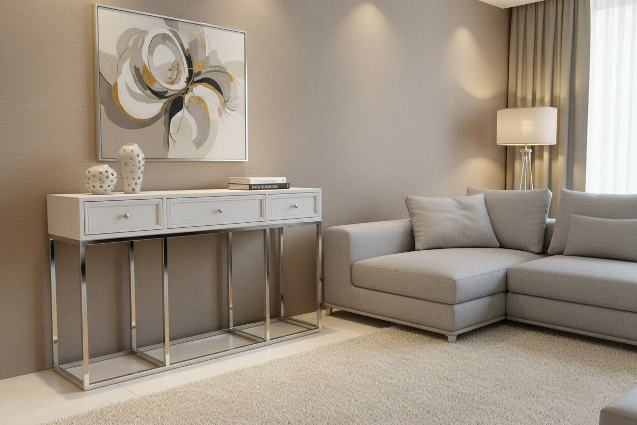 DIMANTA DESIGNER  3-DRAWER HALL TABLE/CONSOLE TABLE WHITE - MyChocolateWood
