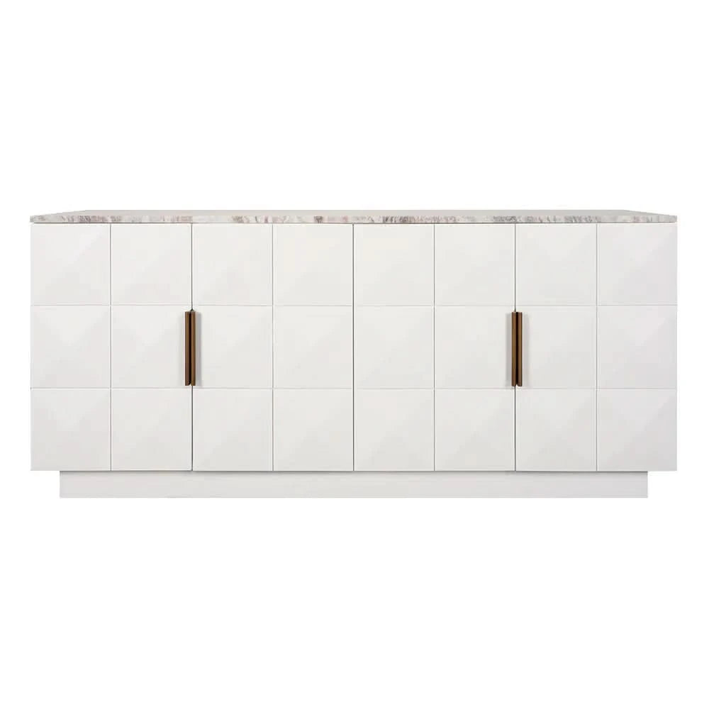 HAMPSHIRE RIVER BROWN MARBLE/WHITE OAK 4-DOOR BUFFET/SIDEBOARD - MyChocolateWood
