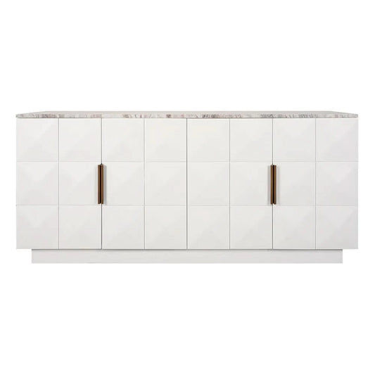 HAMPSHIRE RIVER BROWN MARBLE/WHITE OAK 4-DOOR BUFFET/SIDEBOARD - MyChocolateWood