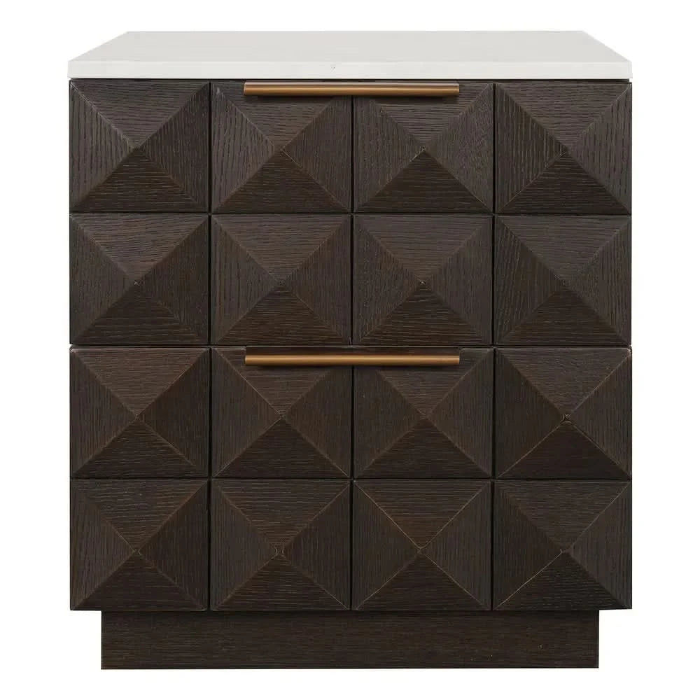 HAMPSHIRE WHITE MARBLE/SMOKED OAK 2-DRAWER BEDSIDE TABLE - MyChocolateWood