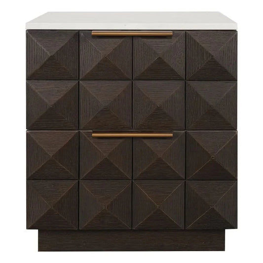 HAMPSHIRE WHITE MARBLE/SMOKED OAK 2-DRAWER BEDSIDE TABLE - MyChocolateWood
