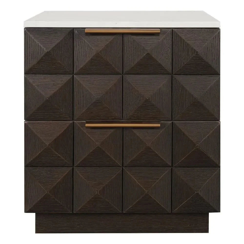 Hampshire 2-Drawer Bedside Table in Smoked Oak with White Marble Top - Chocolate Wood