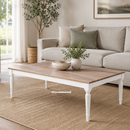 Boland Timber Coffee Table - Mango Wood Top - 160cm Natural/White