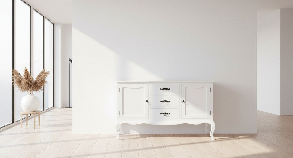 ELODIE BUFFET/SIDEBOARD 2 DOORS 3 DRAWERS IN SOLID MAHOGANY - WHITE - MyChocolateWood