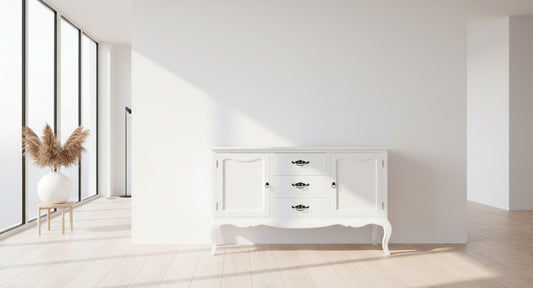 ELODIE BUFFET/SIDEBOARD 2 DOORS 3 DRAWERS  IN SOLID MAHOGANY - WHITE - MyChocolateWood