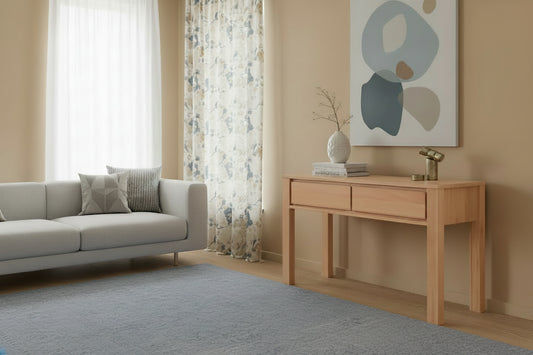 ZAFRAN MESSMATE TIMBER 2-DRAWER CONSOLE TABLE/HALL TABLE - NATURAL 120CM - MyChocolateWood