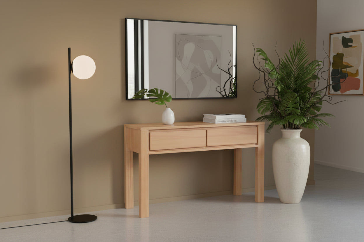 ZAFRAN MESSMATE TIMBER 2-DRAWER CONSOLE TABLE/HALL TABLE - NATURAL 120CM - MyChocolateWood