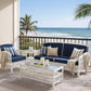 Shipton Hamptons Rattan 2.5-Seater Sofa in White & Navy