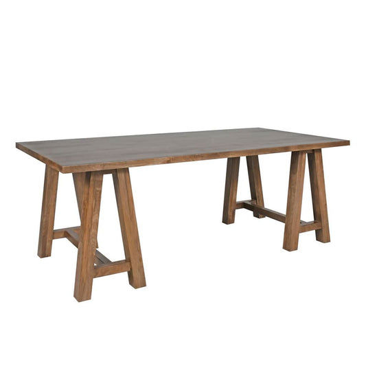 Solid mango wood dining table in French grey finish, 220cm long, by MyChocolateWood, showcasing its elegant wood grain and spacious design.