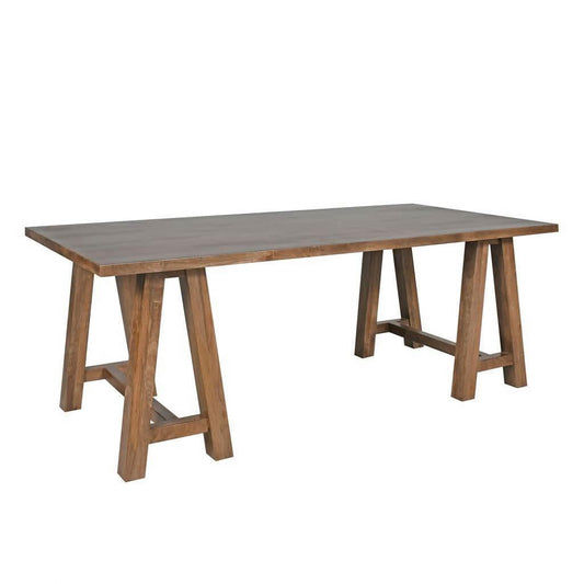 Solid mango wood dining table in French grey finish, 220cm long, by MyChocolateWood, showcasing its elegant wood grain and spacious design.