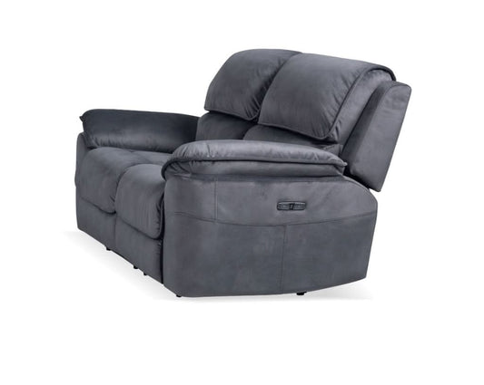 MyChocolateWood MERCOURI fabric 2-seater sofa with two electric recliners in shadow color, showcasing plush cushions and modern design.