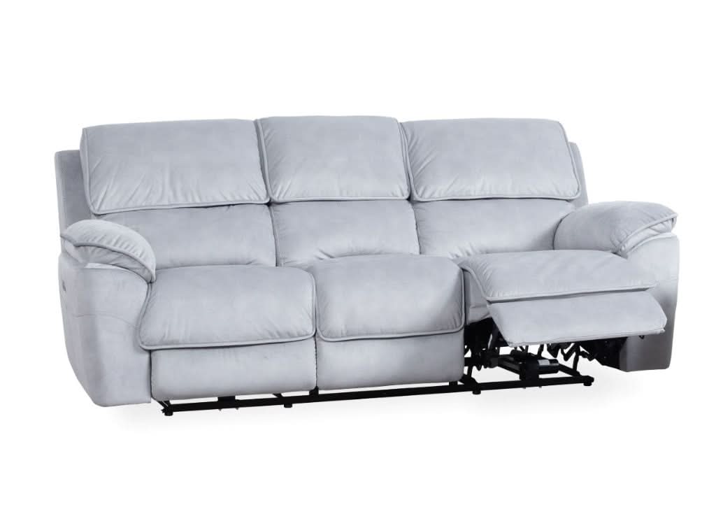 MyChocolateWood MercoUri fabric 3-seater sofa with two electric recliners in steel color, featuring plush cushions and modern design.