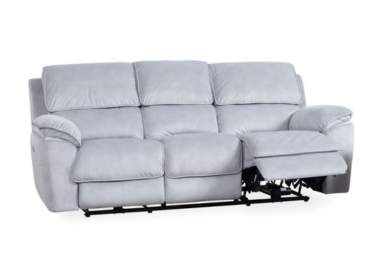 MyChocolateWood MercoUri fabric 3-seater sofa with two electric recliners in steel color, featuring plush cushions and modern design.