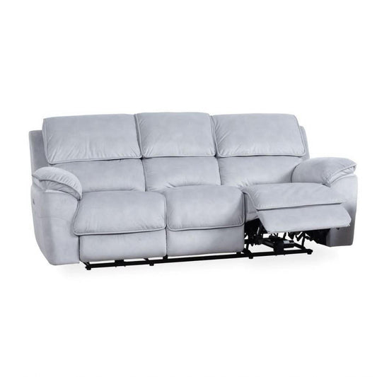 MyChocolateWood MercoUri fabric 3-seater sofa with two electric recliners in steel color, featuring plush cushions and modern design.