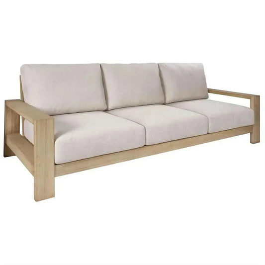 Athena Eucalyptus Timber Outdoor 3-Seater Sofa in Cream & Whitewash