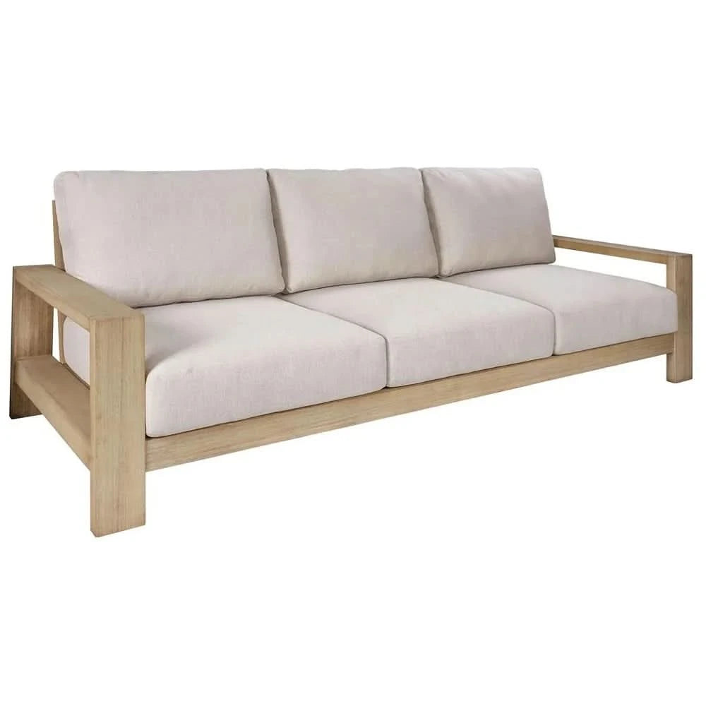 ATHENA EUCALYPTUS TIMBER OUTDOOR 3-SEATER SOFA CREAM/WHITEWASH