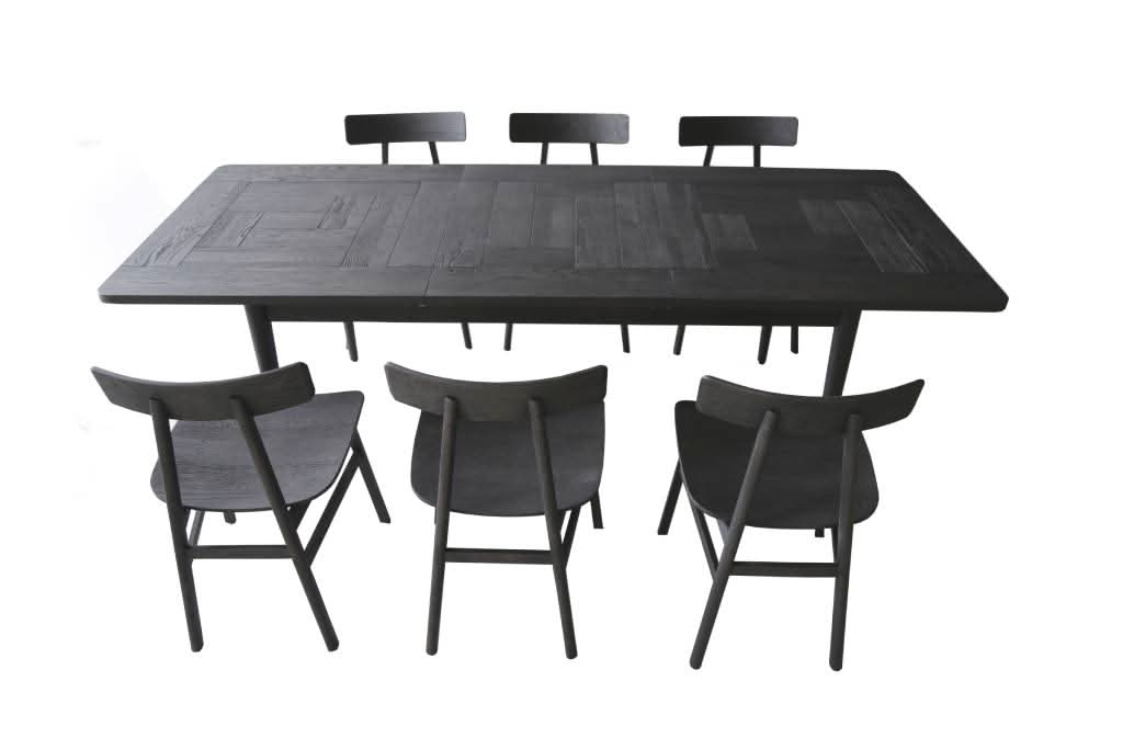 FARLOW OAK DINING TABLE - EXTENSION - 170-230CM & 6 FARLOW TIMBER SEAT DINING CHAIRS BLACK