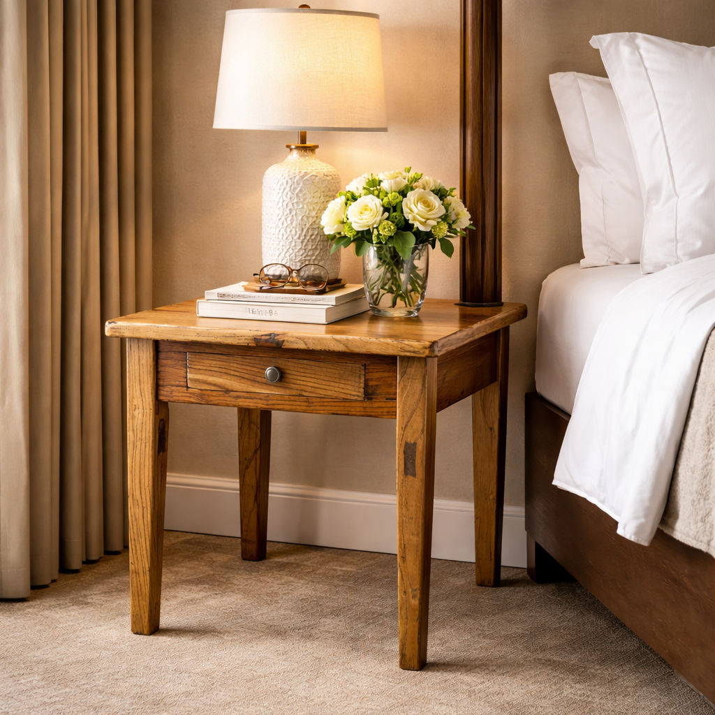 LINDI RECYCLED ELM RUSTIC COUNTRY STYLE LAMP TABLE/SIDE TABLE 1 DRAWER - HONEY - MyChocolateWood
