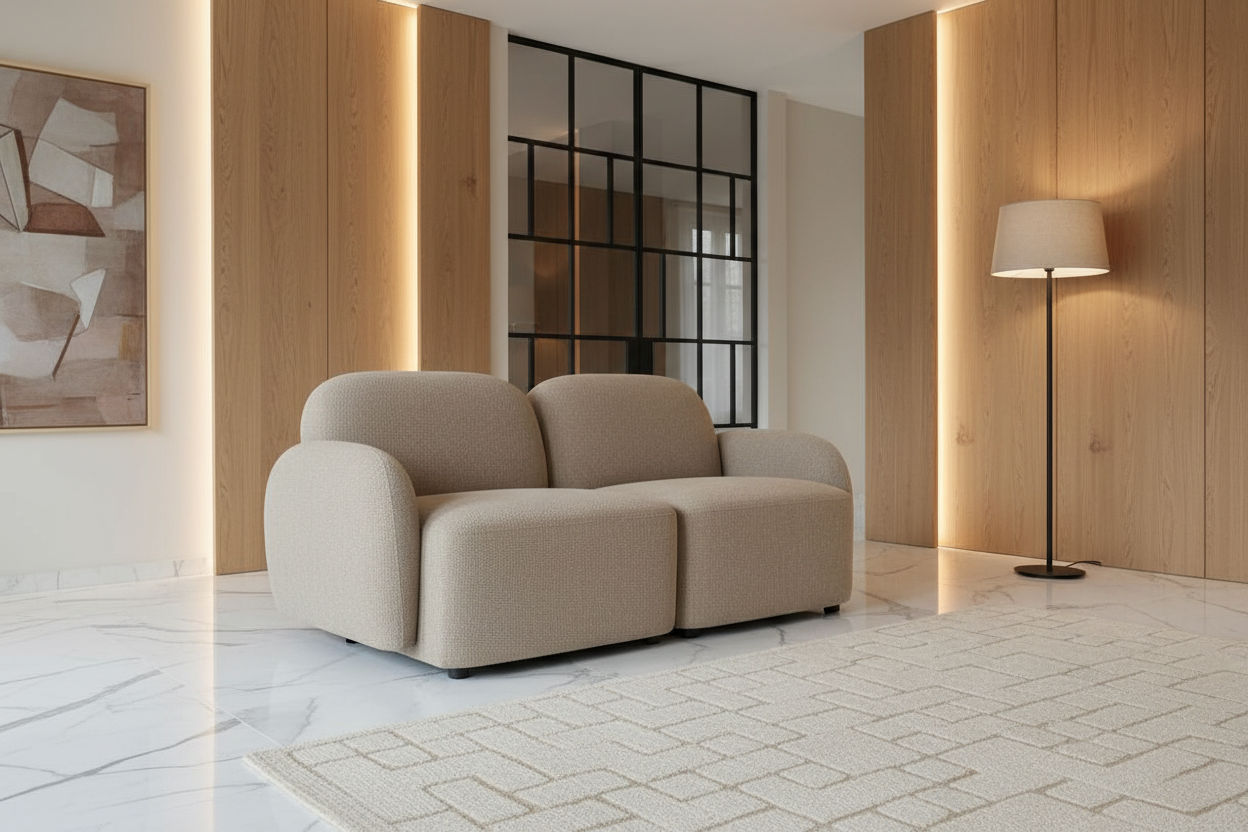 LORELEI 2-SEATER MODULAR CHENILLE SOFA TAUPE COLOUR - MyChocolateWood