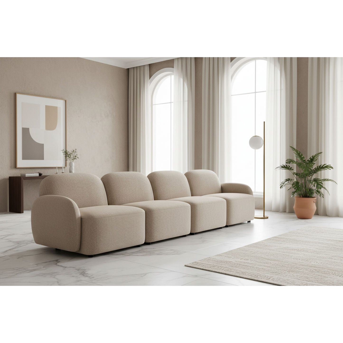 Lorelei 4-Seater Modular Chenille Sofa in Taupe - Chocolate Wood