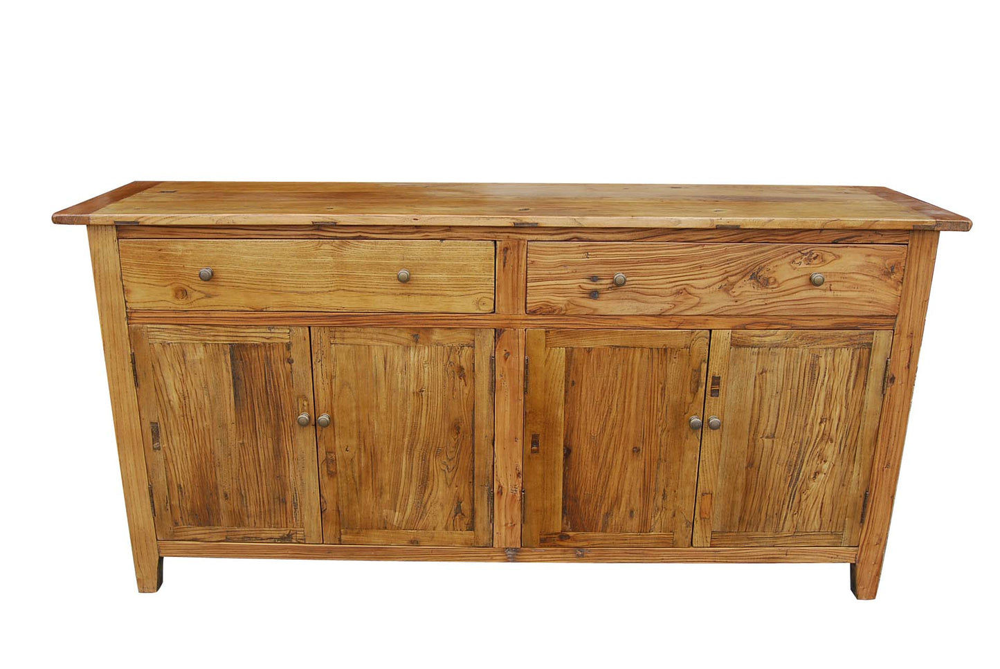 LINDI RECYCLED ELM RUSTIC COUNTRY STYLE BUFFET/SIDEBOARD 4 DOORS 2 DRAWERS HONEY 180CM - MyChocolateWood
