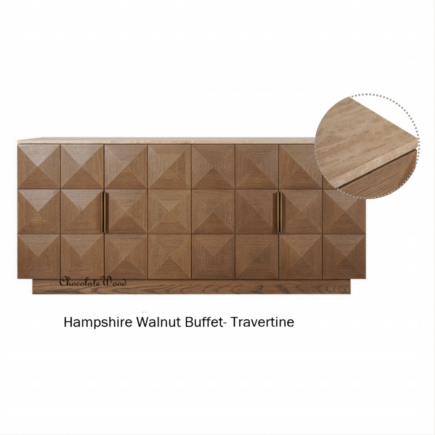Hampshire 4-Door Buffet in Walnut with Travertine Top - Chocolate Wood