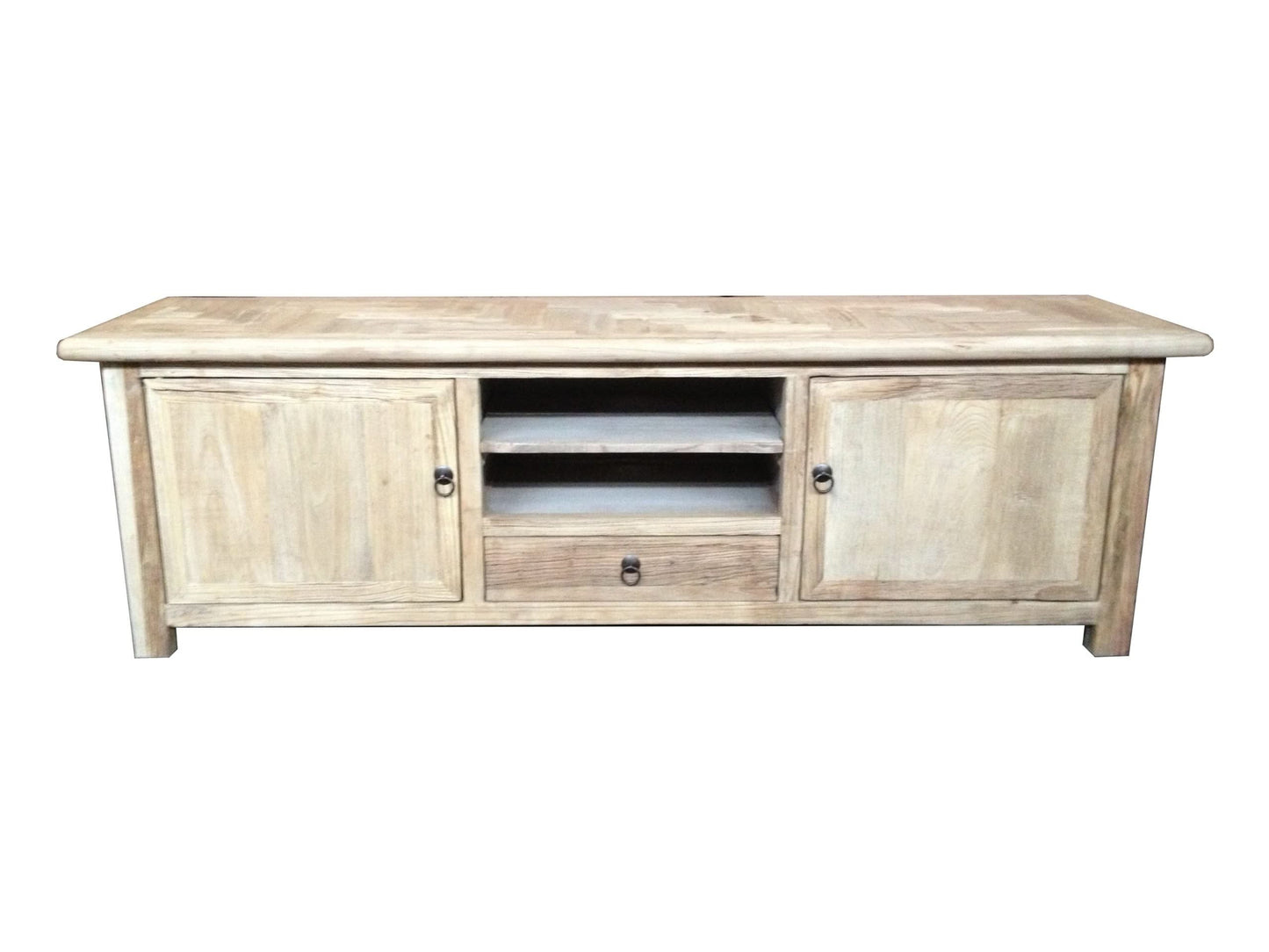GIBRALTAR  RECYCLED ELM TIMBER TV UNIT 2 DOORS/1 DRAWER NATURAL - MyChocolateWood