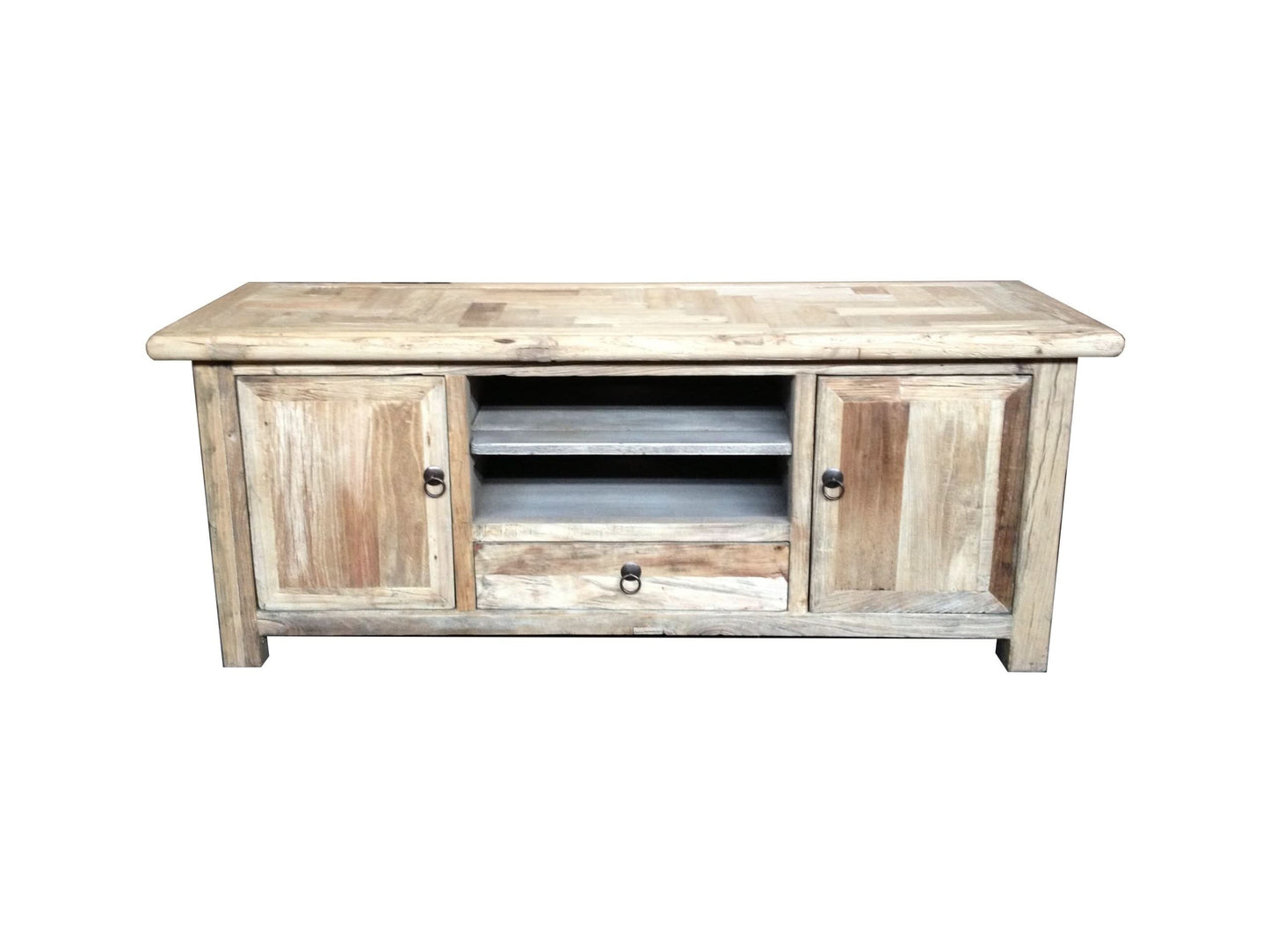 GIBRALTAR  RECYCLED ELM TIMBER TV UNIT 2 DOORS/1 DRAWER NATURAL - MyChocolateWood