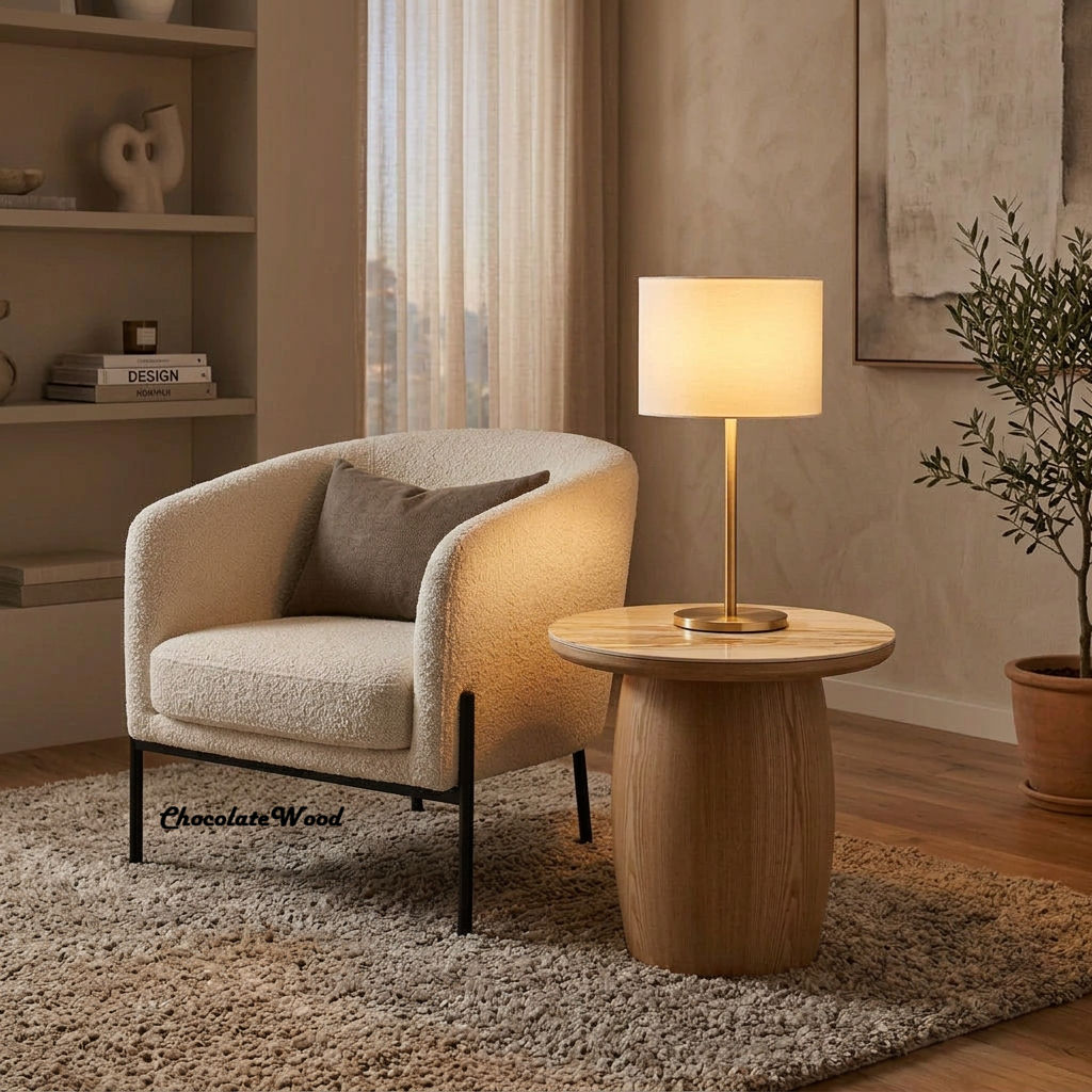 Montilla Ash Veneer Base/ Marble Look Ceramic Lamp Table/Side Table