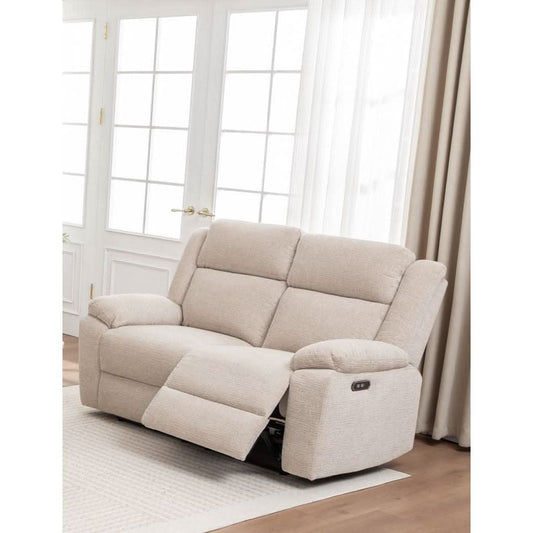 ALLOA FABRIC 2-SEATER ELECTRIC RECLINER SOFA BEIGE - MyChocolateWood