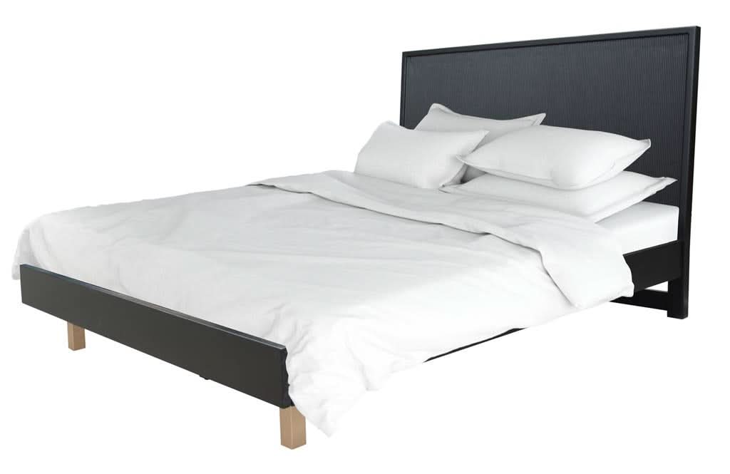 FARAH 4 PIECE SOLID ACACIA BEDROOM SUITE: KING BED, 2X BEDSIDES,TALLBOY BLACK