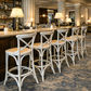 EMERSON WHITE CROSS BACK BAR STOOL WITH RATTAN SEAT - 65CM SEAT HEIGHT - MyChocolateWood