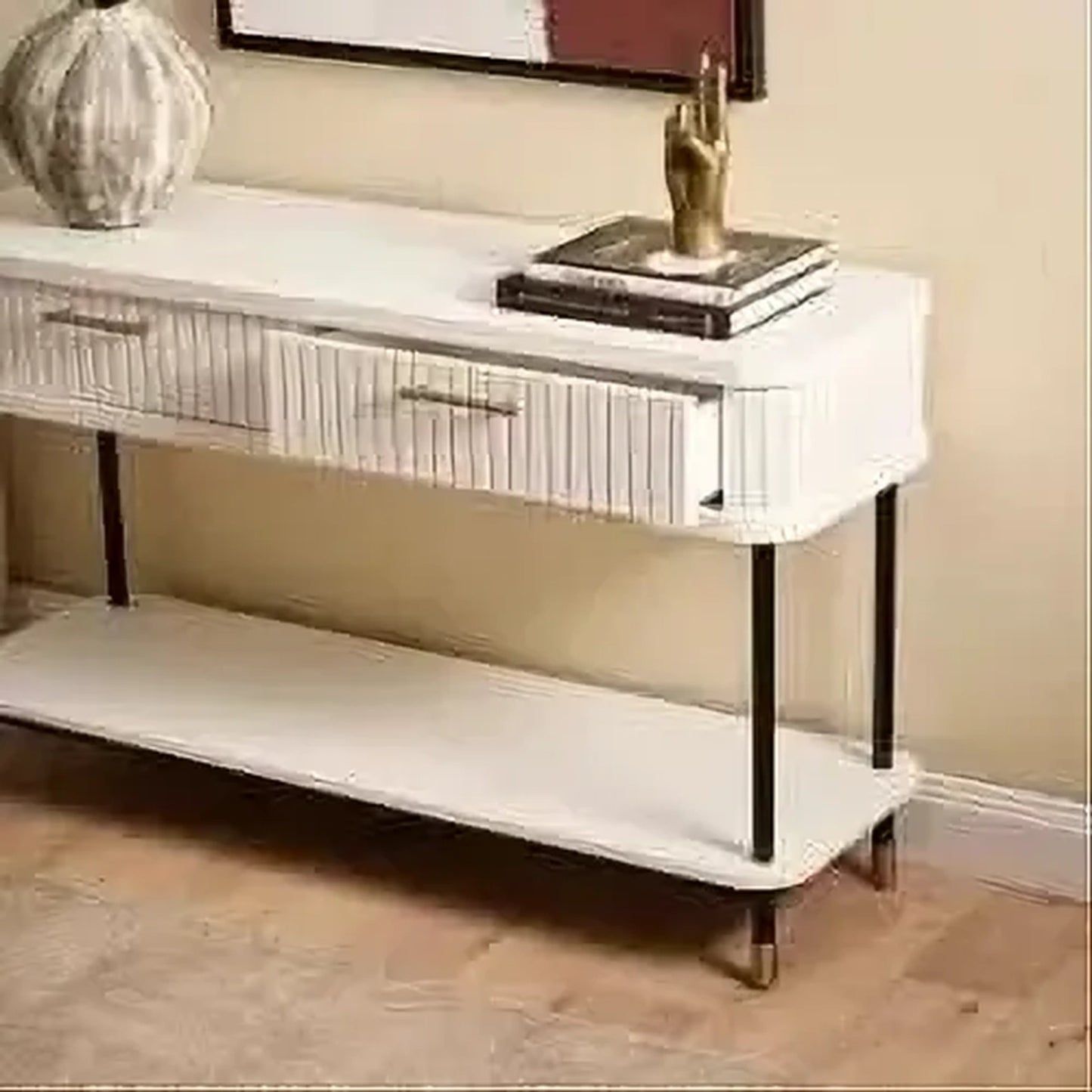 Pembroke Oak 2-Drawer Console Table in White - Chocolate Wood