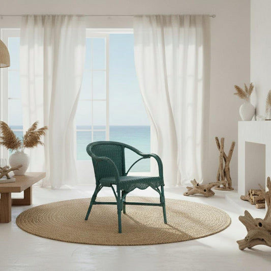 WENGLOR FOREST GREEN RATTAN ARMCHAIR ACCENT CHAIR/ LOUNGE CHAIR - MyChocolateWood