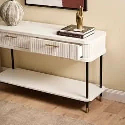 PEMBROKE OAK TIMBER 2-DRAWER CONSOLE TABLE HALL TABLE WHITE - MyChocolateWood