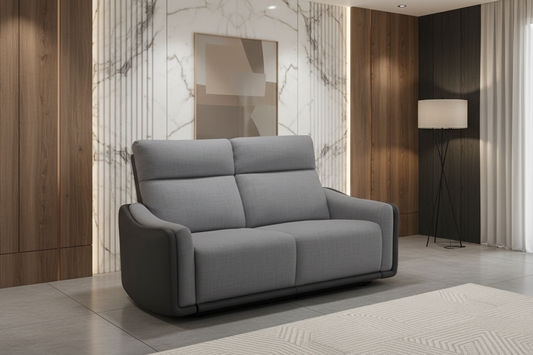 LUND FABRIC 2-SEATER SINGLE POWER ELECTRIC RECLINER SOFA TWO TONE GREY - MyChocolateWood