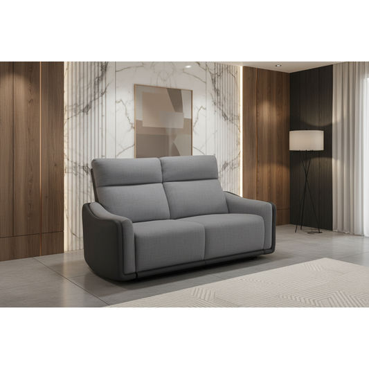 LUND FABRIC 2-SEATER SINGLE POWER ELECTRIC RECLINER SOFA TWO TONE GREY - MyChocolateWood