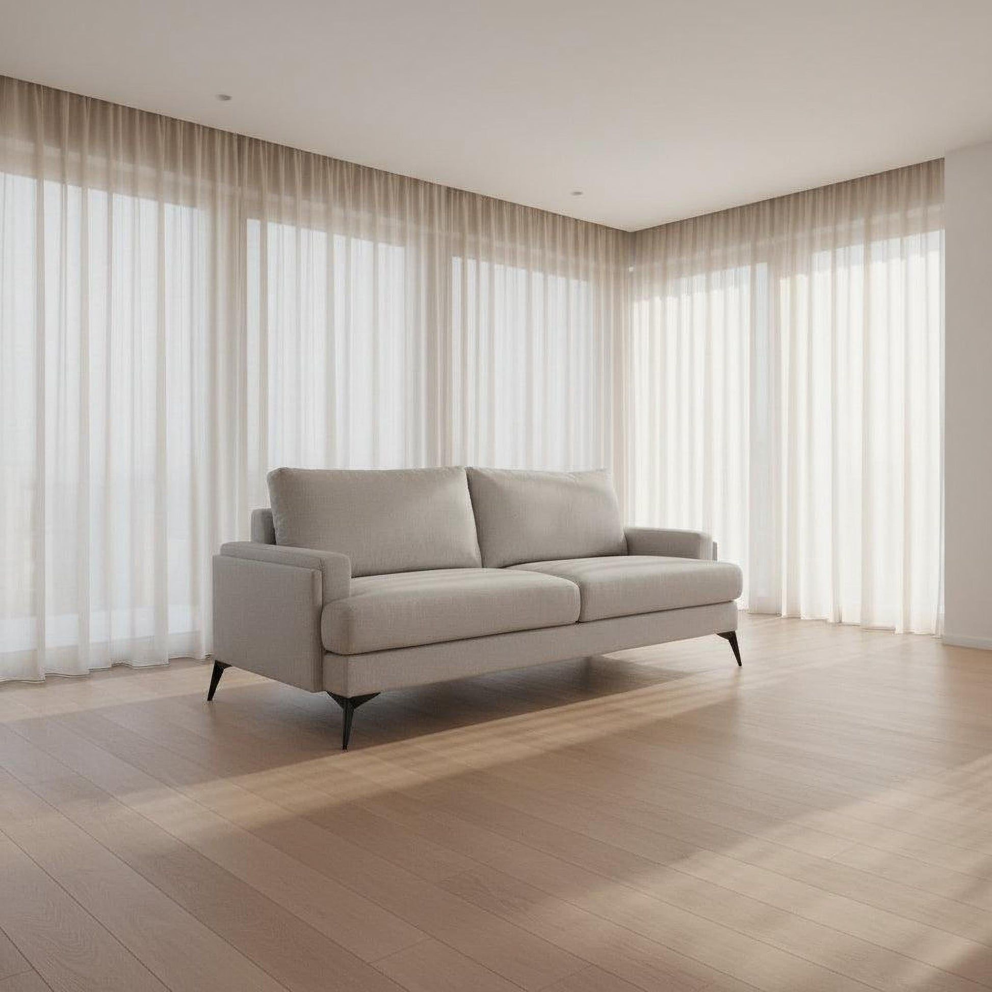 Kirton Fabric Sofa, 2-Seater in Light Grey - Chocolate Wood