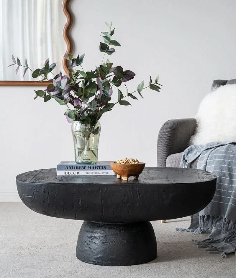 BARDOT OVAL CEMENT COFFEE TABLE BLACK - MyChocolateWood