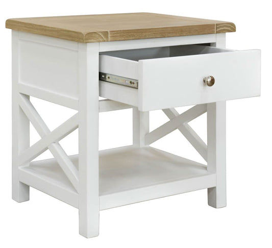 CHRISTA HAMPTON SOLID ACACIA 1 DRAWER BEDSIDE TABLE LIGHT OAK TOP WHITE BASE (Copy) (Copy) - MyChocolateWood