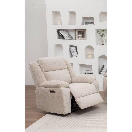 ALLOA FABRIC 1-SEATER ARMCHAIR ELECTRIC RECLINER SOFA BEIGE - MyChocolateWood