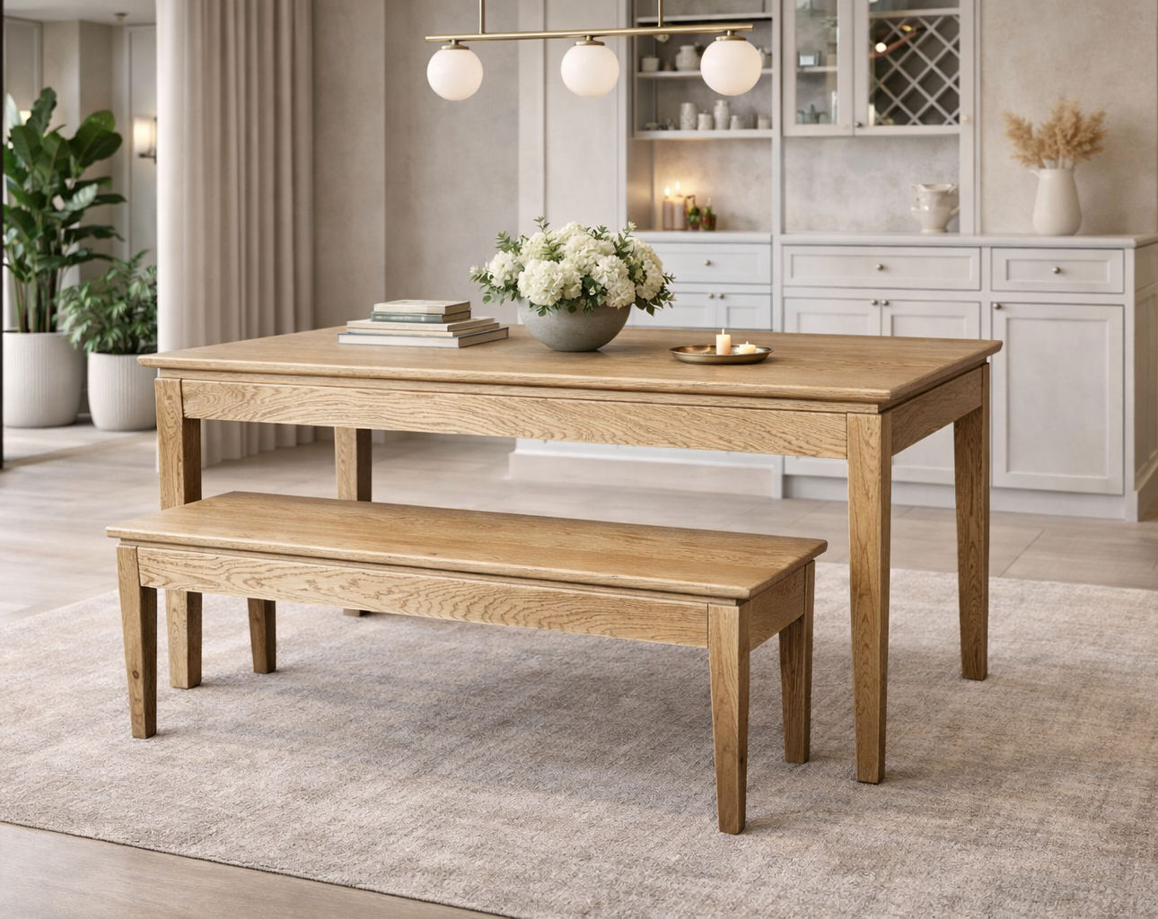 ELLA 3 PIECE BENCH DINING SET IN SOLID OAK 180CM NATURAL COLOUR - MyChocolateWood