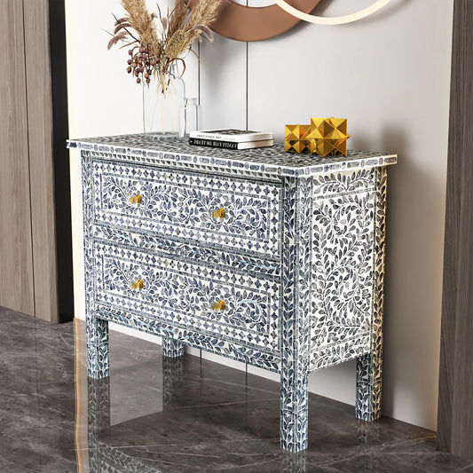 PRAIRIE MOTHER OF PEARL HAND MADE SWIRL CHEST OF 2 DRAWERS - MyChocolateWood