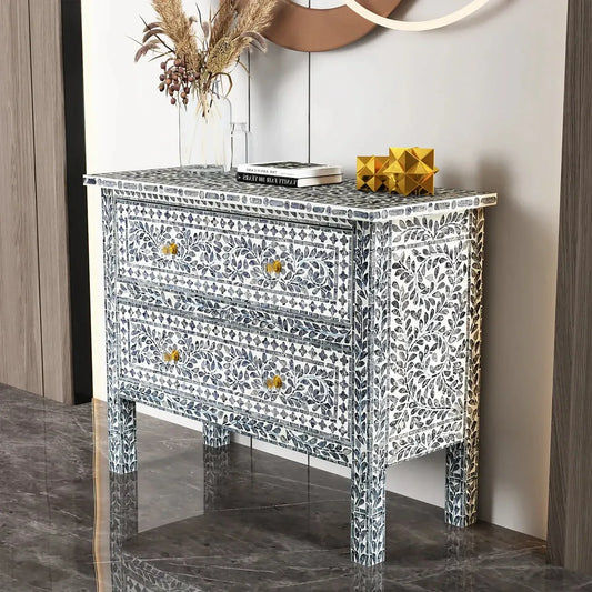PRAIRIE MOTHER OF PEARL HAND MADE SWIRL CHEST OF 2 DRAWERS