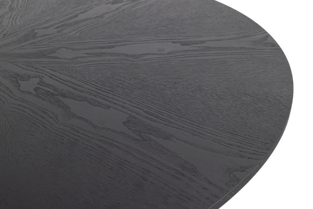 ALBERGE ROUND MARBLE-LOOK GLASS TOP DINING TABLE ON PEDESTAL METAL BASE BLACK - MyChocolateWood