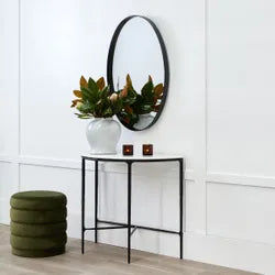 SOREN MARBLE DEMILUNE TABLE/ACCENT TABLE - BLACK FRAME 90CM - MyChocolateWood