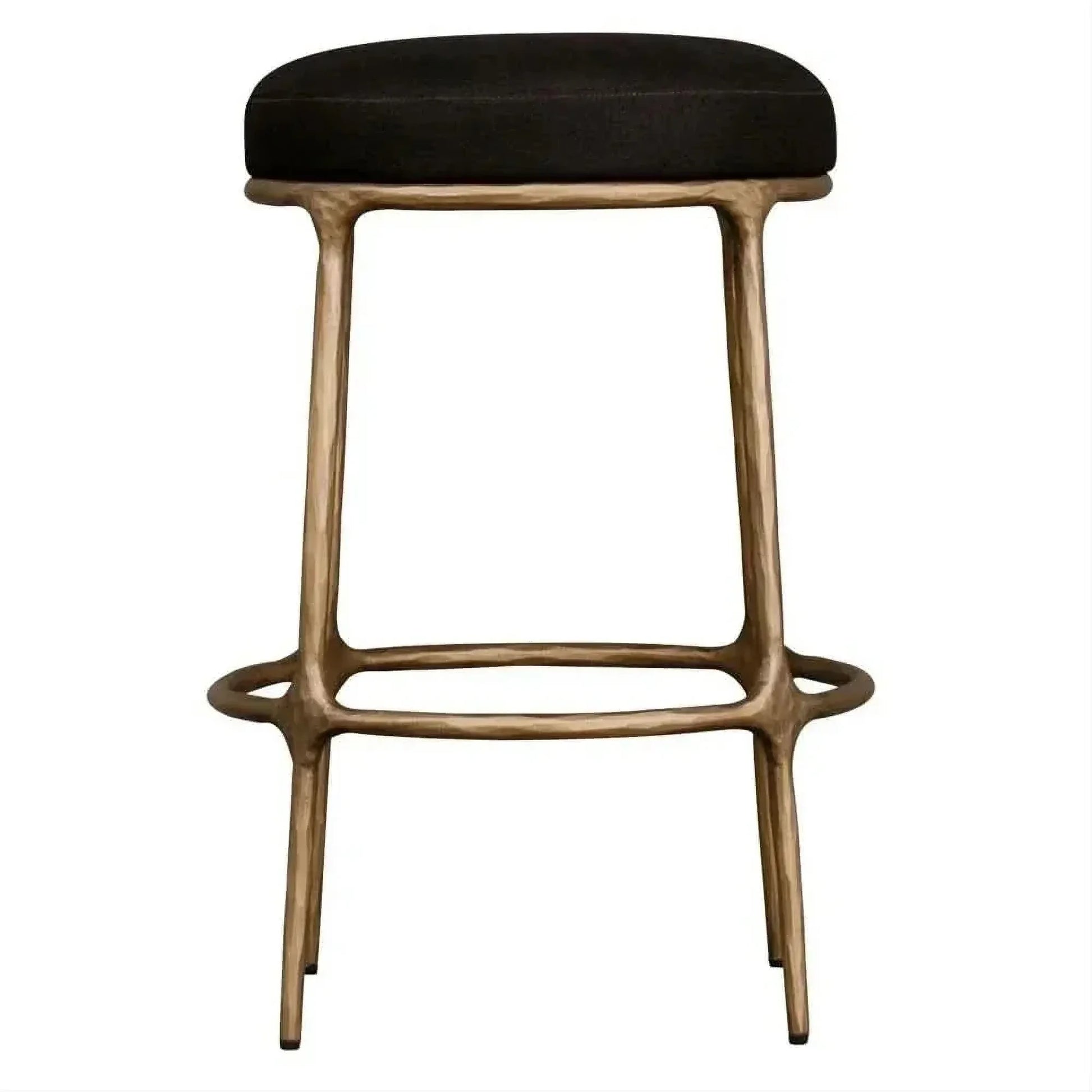 Soren Kitchen Stool with brass frame and black linen top side