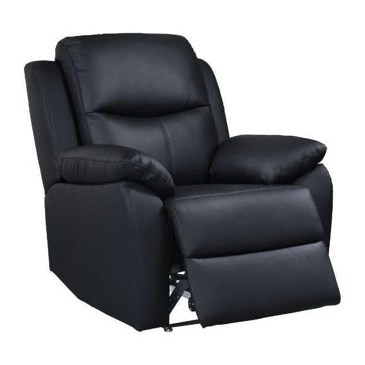 Lancy Premium Leather Single Seater Manual Recliner Armchair in Black - Chocolate Wood